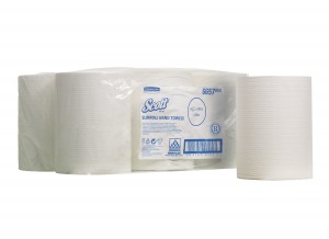 Бумажные полотенца в малых рулонах SCOTT, однослойные, белые, 165м